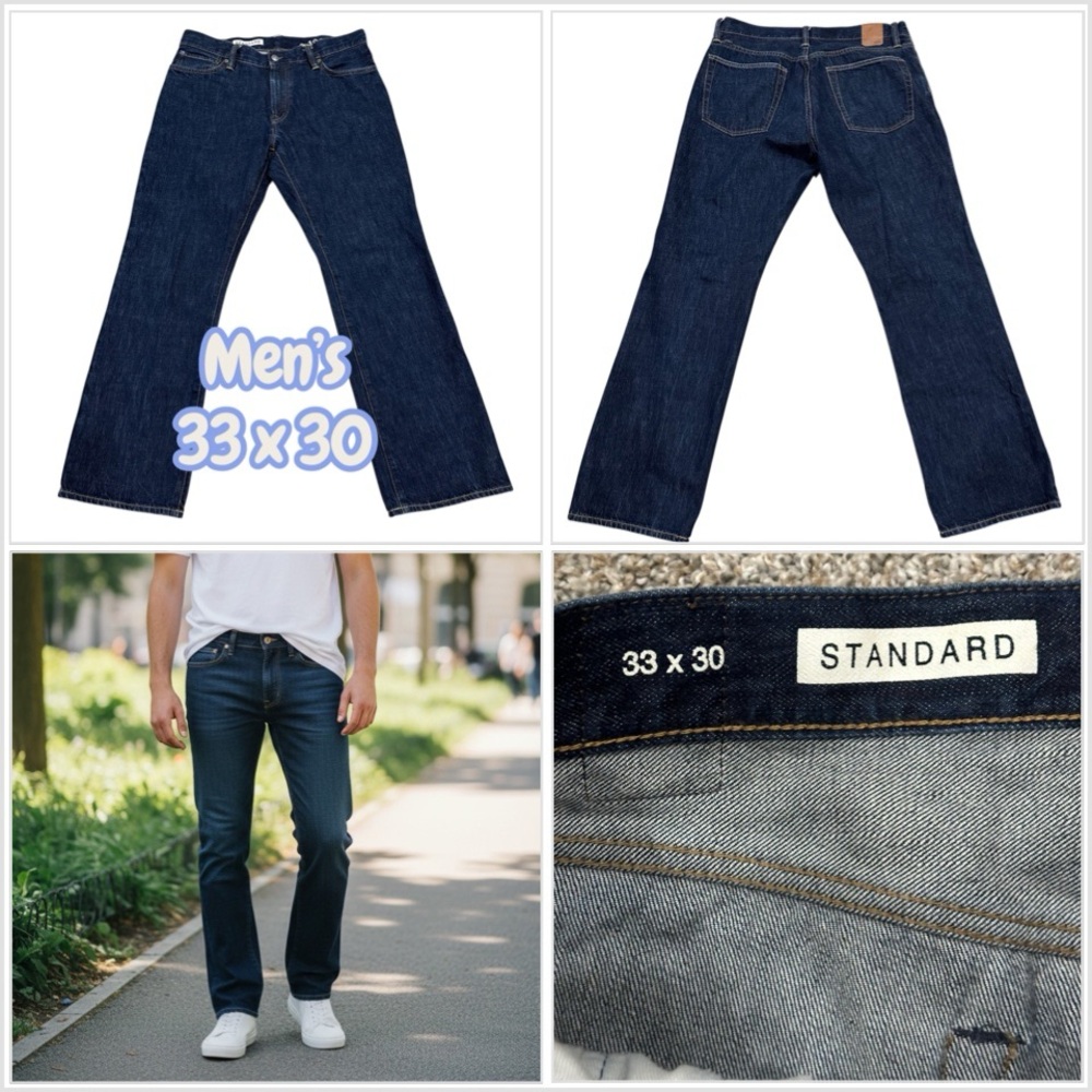 Men's Gap Jeans 33 x 30 Pants Navy Blue Classic Straight Standard Stretch Denim